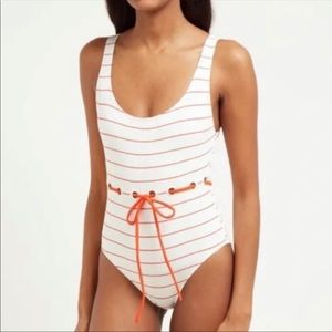 Solid and Striped Anne Marie white with red stripe one piece swimsuit size small